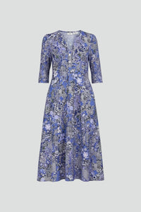 Women's Midi Dress | V-Neck Three-Quarter Sleeve Printed Hero