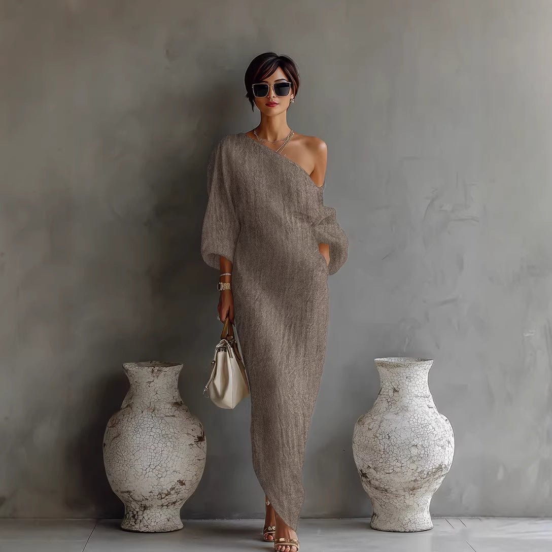 Women's Off-Shoulder Maxi Dress | Lantern Sleeves Relaxed Fit Hero