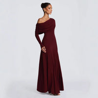 Women's Off-Shoulder Wedding Guest Maxi Dress | Draped Cowl Long Sleeve Front