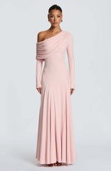 Women's Off-Shoulder Wedding Guest Maxi Dress | Draped Cowl Long Sleeve