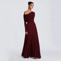 Women's Off-Shoulder Wedding Guest Maxi Dress | Draped Cowl Long Sleeve Side