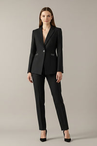 Women's One Button Blazer Set | Straight Trousers with Ring Loop Angle