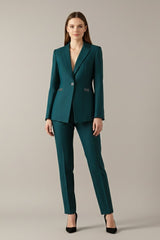 Women's One Button Blazer Set | Straight Trousers with Ring Loop