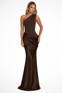 Women's One-Shoulder Maxi Dress | Wedding Guest with Hip Ruching Back