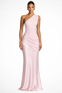 Women's One-Shoulder Maxi Dress | Wedding Guest with Hip Ruching Side