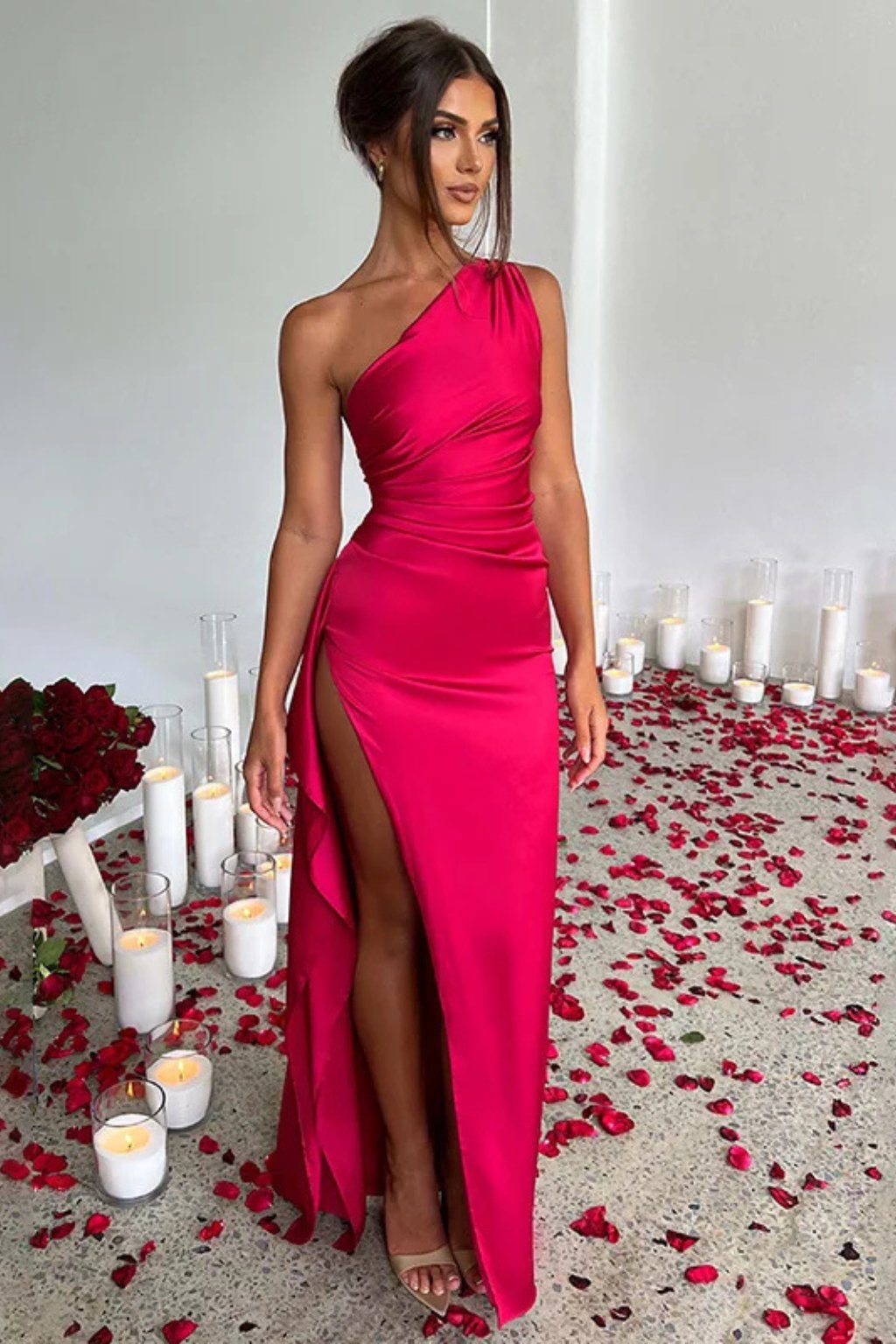 Women's One-Shoulder Maxi Dress | Wedding Guest with Side Split Side