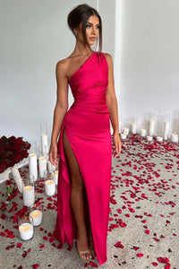 Women's One-Shoulder Maxi Dress | Wedding Guest with Side Split Side