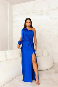 Women's One-Shoulder Slit Evening Maxi Dress - back
