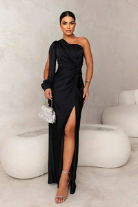 Women's One-Shoulder Slit Evening Maxi Dress - front