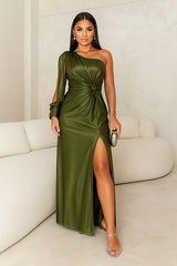 Women's One-Shoulder Slit Evening Maxi Dress