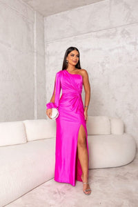 Women's One-Shoulder Slit Evening Maxi Dress - lifestyle