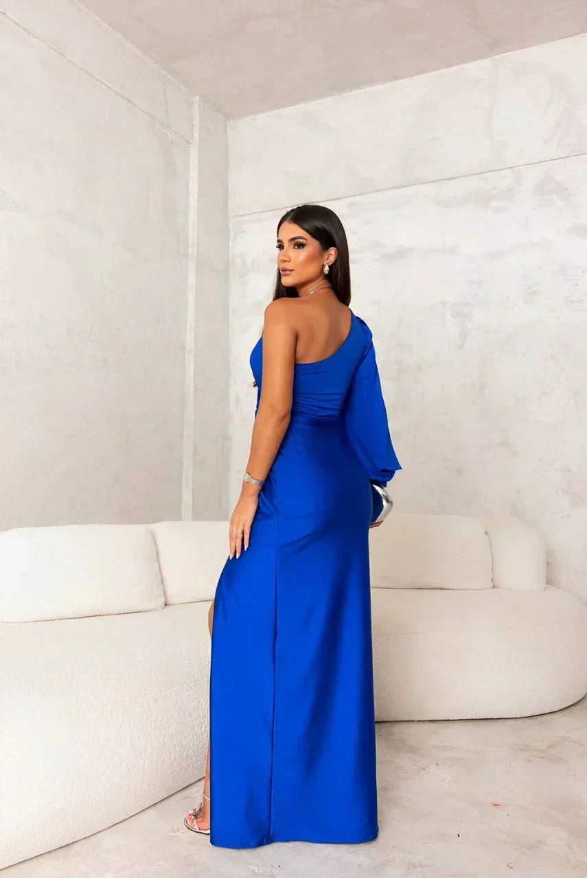 Women's One-Shoulder Slit Evening Maxi Dress - view