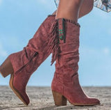 Women's Orthopaedic Block Heel Boots | Fringe Western Mid-Calf