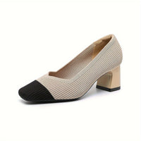 Women's Orthopaedic Block Heel Pumps | Square Toe Office Slip On Close Up