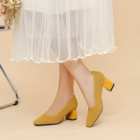 Women's Orthopaedic Block Heel Pumps | Square Toe Office Slip On Detail