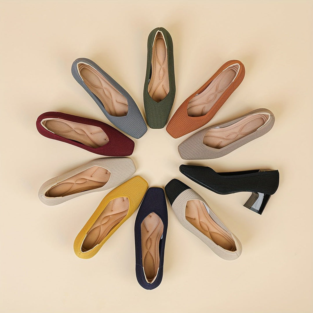 Women's Orthopaedic Block Heel Pumps | Square Toe Office Slip On Front