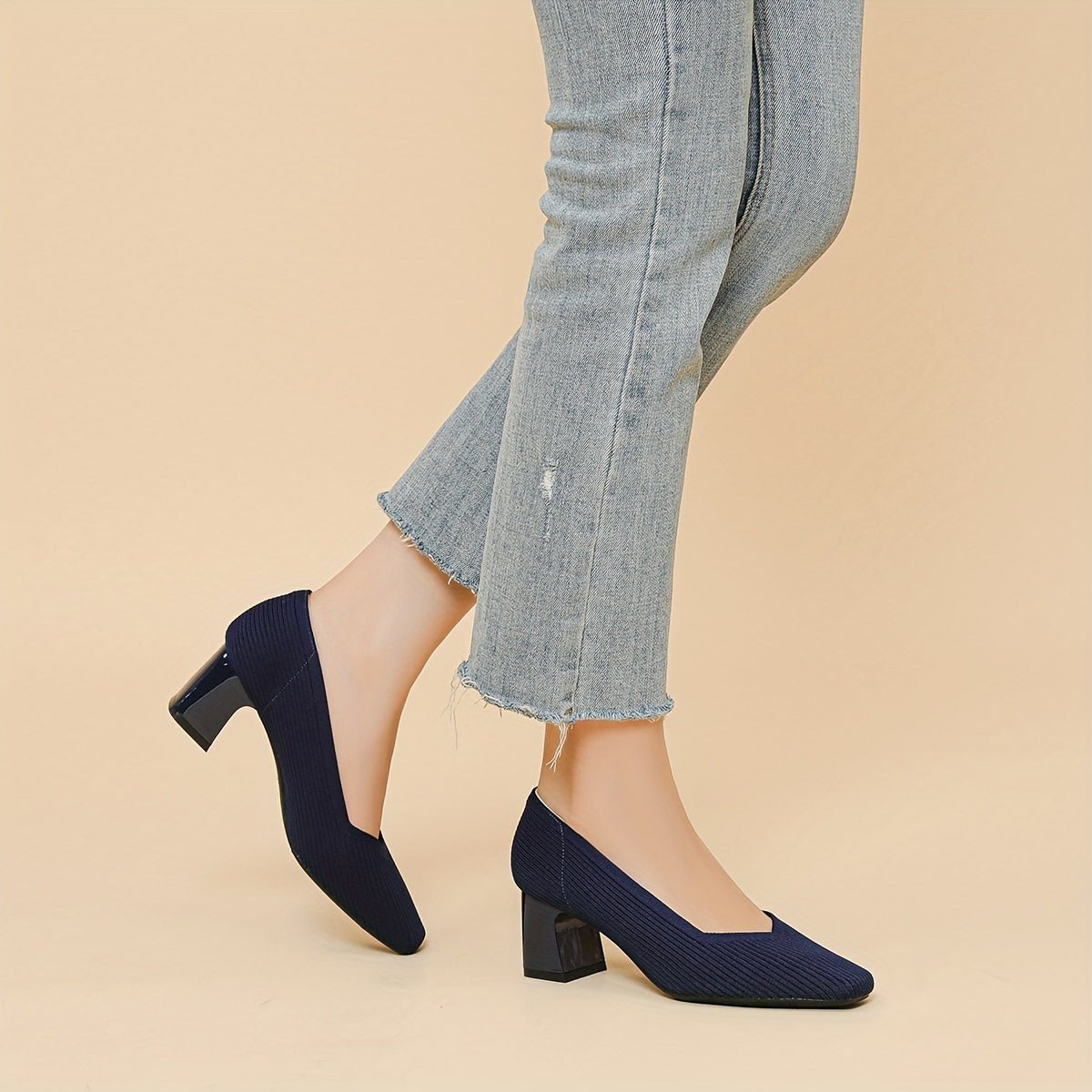 Women's Orthopaedic Block Heel Pumps | Square Toe Office Slip On View 15