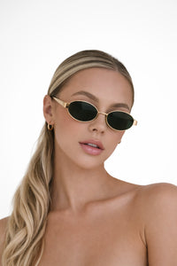Women's Oval Frame Metal Slim Sunglasses Full
