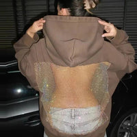 Women's Oversized Hoodie | Mesh Back Panel Sheer Detail Back
