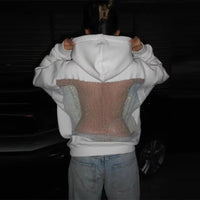 Women's Oversized Hoodie | Mesh Back Panel Sheer Detail Front