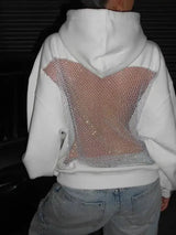 Women's Oversized Hoodie | Mesh Back Panel Sheer Detail