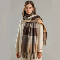Women's Plaid Check Scarf | Fringe Edge Warm Wrap Back