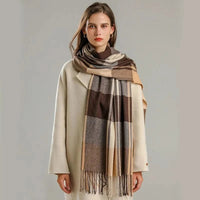 Women's Plaid Check Scarf | Fringe Edge Warm Wrap Front