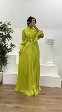 Women's Pleated Long Sleeve Maxi Dress | Wedding Guest Blouson Cuff Close Up