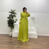 Women's Pleated Long Sleeve Maxi Dress | Wedding Guest Blouson Cuff Hero