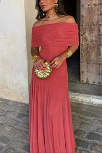 Women's Pleated One-Shoulder Maxi Dress | Wedding Guest Draped Neckline Side