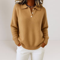 Women's Polo Collar Soft Knit Sweater | Elegant Structured Fit Back