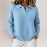 Women's Polo Collar Soft Knit Sweater | Elegant Structured Fit