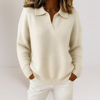 Women's Polo Collar Soft Knit Sweater | Elegant Structured Fit Side