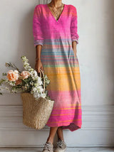 Women's Relaxed Fit Multicolour V-Neck Dress