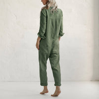 Women's Relaxed Linen Jumpsuit | Button Front Airy Fit Back
