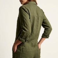 Women's Relaxed Linen Jumpsuit | Button Front Airy Fit Close Up