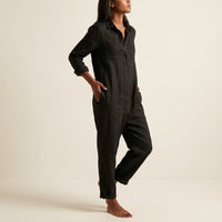 Women's Relaxed Linen Jumpsuit | Button Front Airy Fit Side