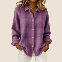 Women's Retro Check Cardigan Sweater | Soft Knit Feminine Fit Close Up
