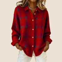 Women's Retro Check Cardigan Sweater | Soft Knit Feminine Fit Side