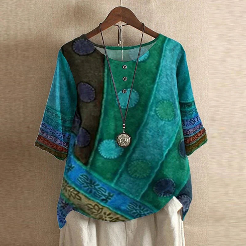 Women's Retro Floral Blouse | Short Sleeve - back