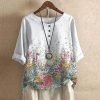 Women's Retro Floral Blouse | Short Sleeve - close-up