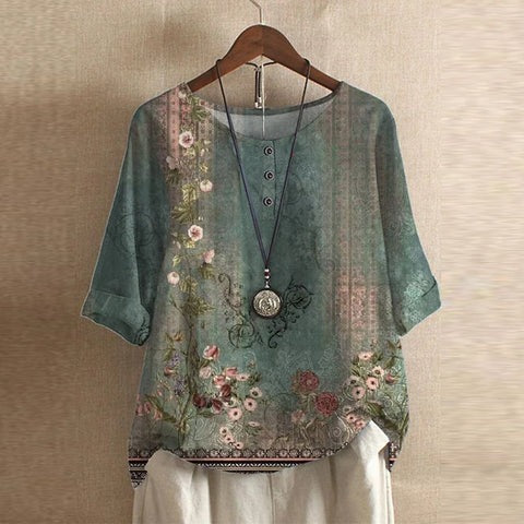 Women's Retro Floral Blouse | Short Sleeve - hero
