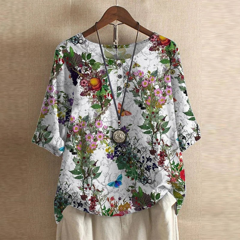 Women's Retro Floral Blouse | Short Sleeve - look