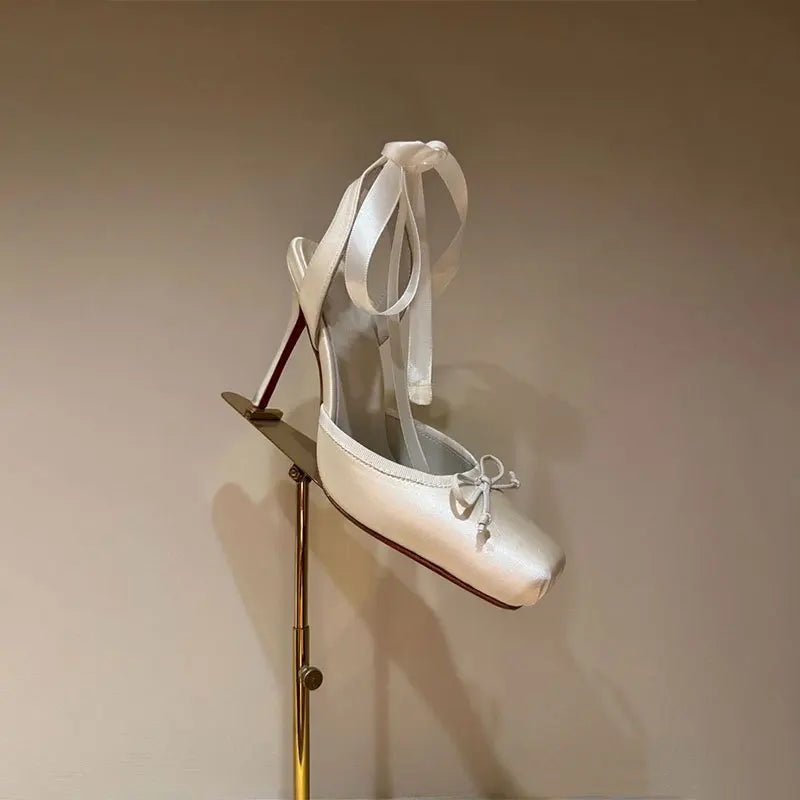Women's Satin Platform High Heels | Square Toe Ankle Strap Full