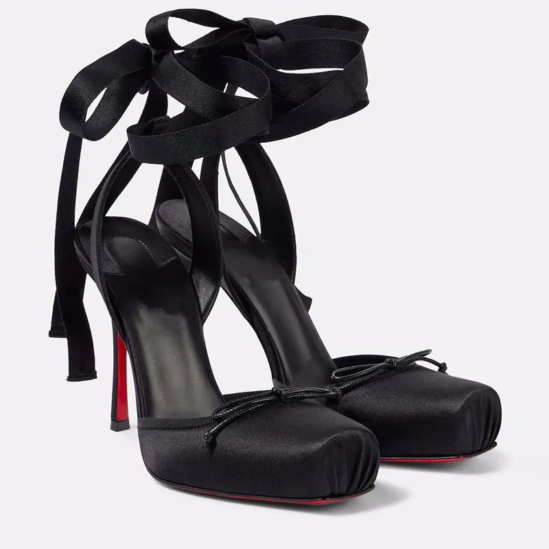 Women's Satin Platform High Heels | Square Toe Ankle Strap Hero