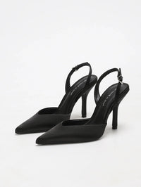 Women's Satin Pointed Toe Slingback Heels | Slim Stiletto Fit Side