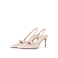 Women's Satin Slingback Heels | Pointed Toe with Bow Strap Hero