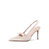 Women's Satin Slingback Heels | Pointed Toe with Bow Strap
