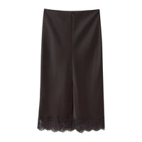 Women's Satin Two-Piece Set | Midi Skirt with Trim Hem Detail Back
