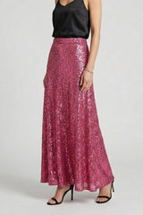 Women's Sequin Maxi Skirt | Elastic Waist Fitted Cut